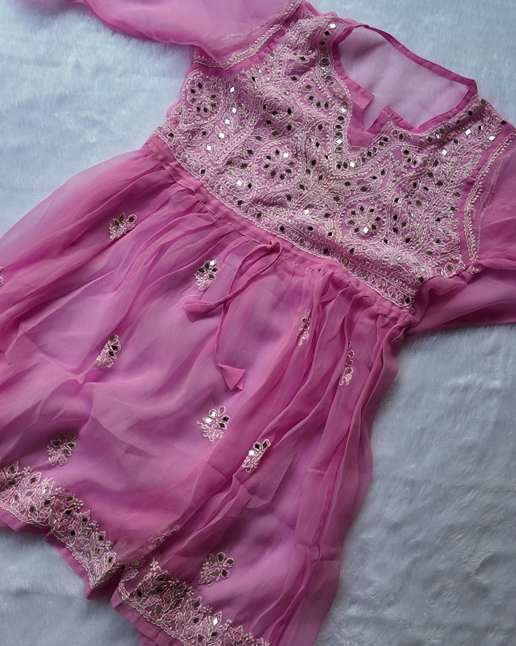 Sarah Baby Pink Georgette Mirror Frock