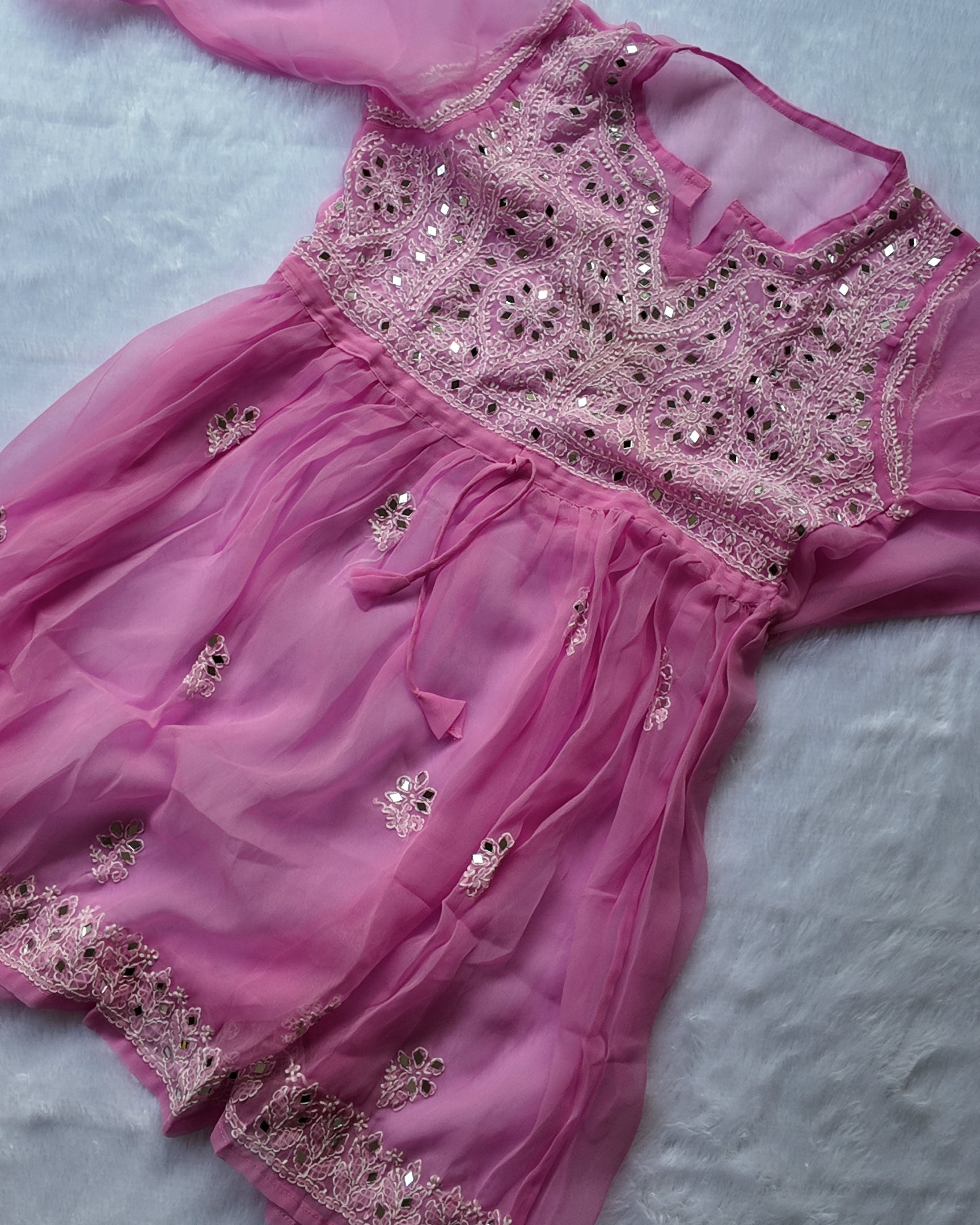 Sarah Baby Pink Georgette Mirror Frock