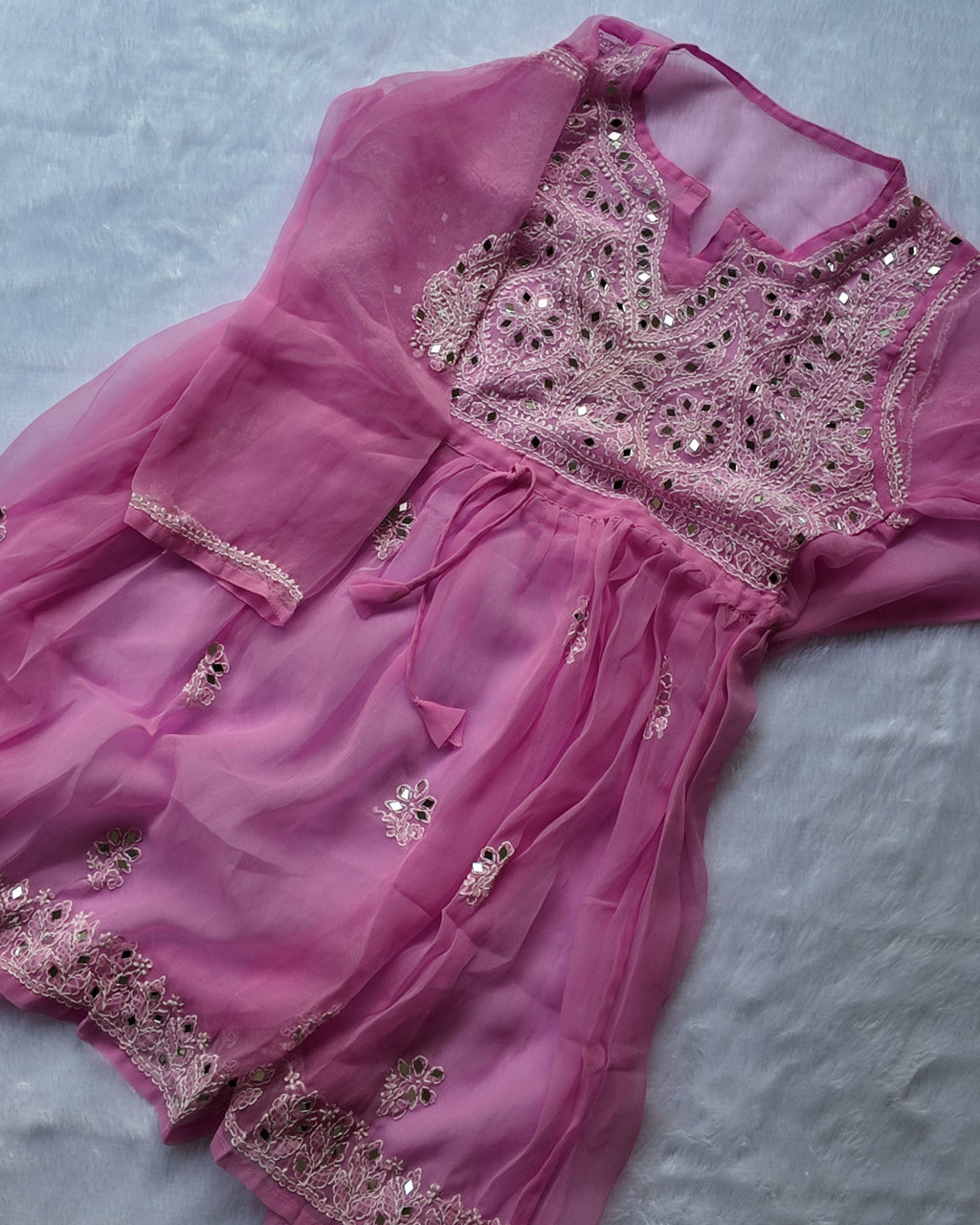 Sarah Baby Pink Georgette Mirror Frock