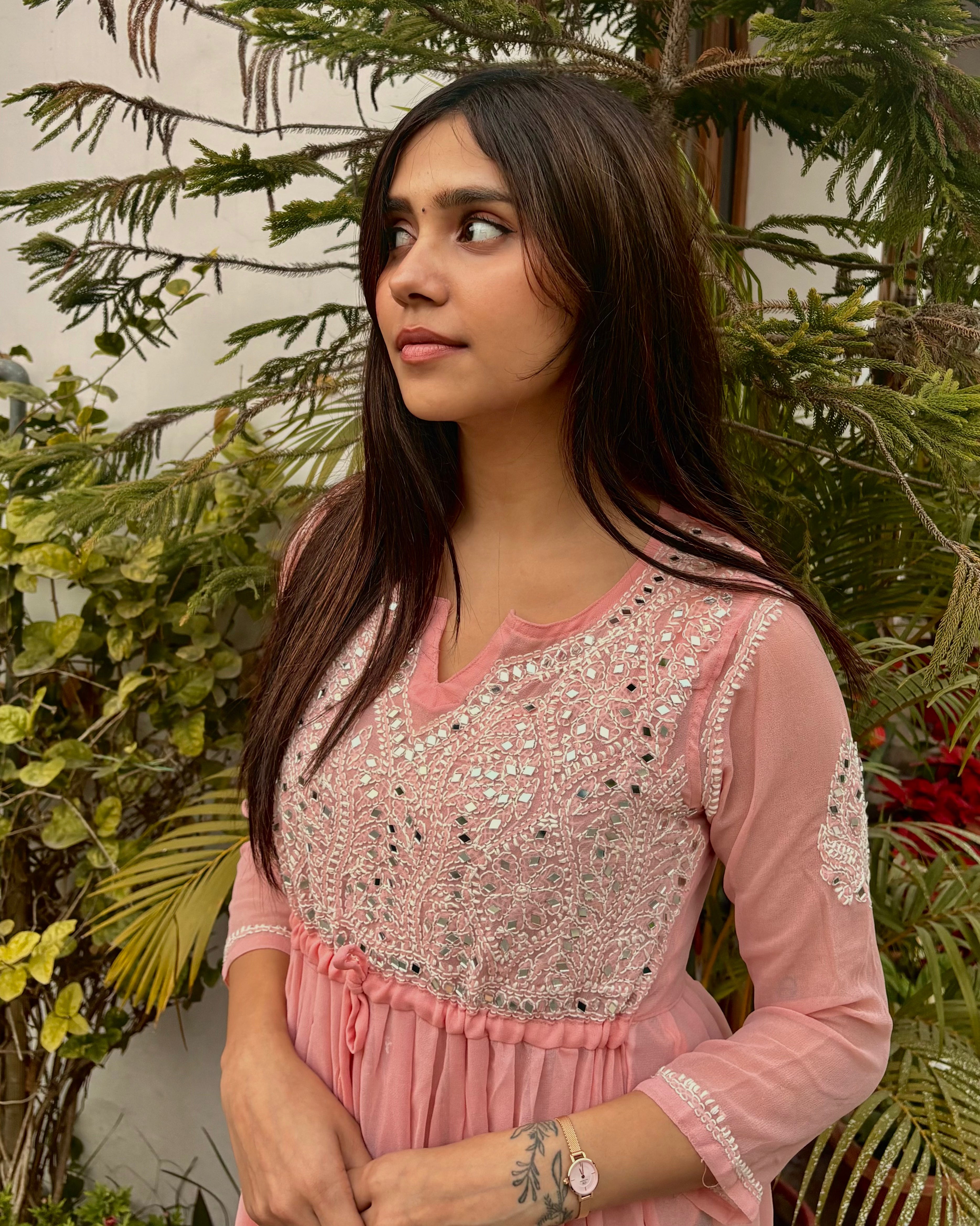 Aabroo-e-Blush Georgette Chikankari Mirror Frock