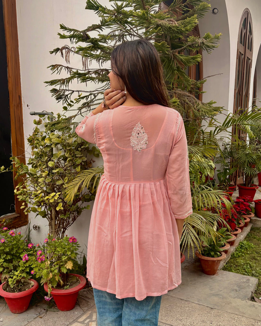 Aabroo-e-Blush Georgette Chikankari Mirror Frock