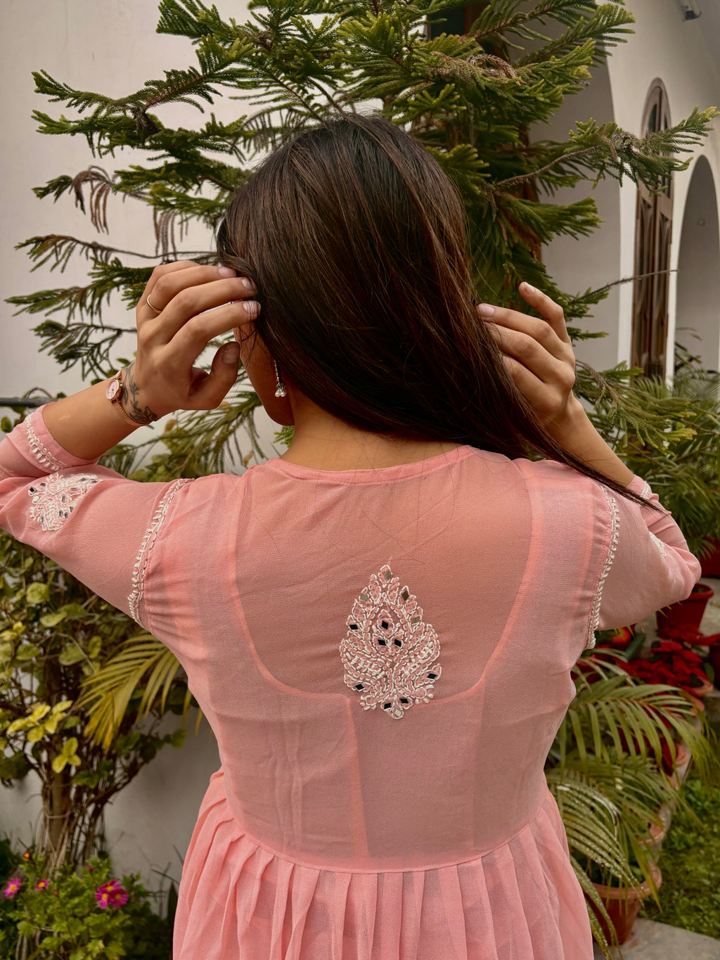 Aabroo-e-Blush Georgette Chikankari Mirror Frock