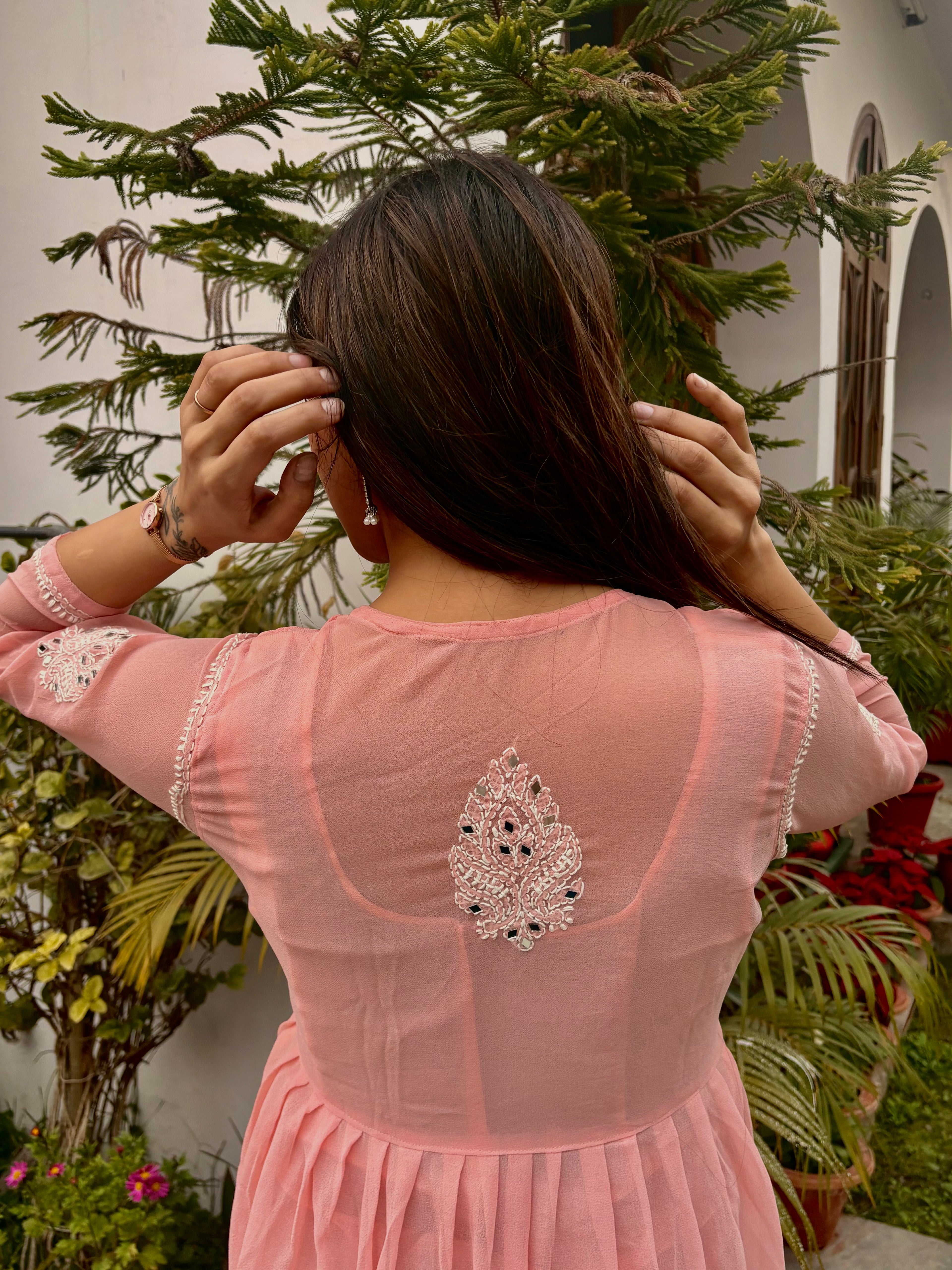 Aabroo-e-Blush Georgette Chikankari Mirror Frock