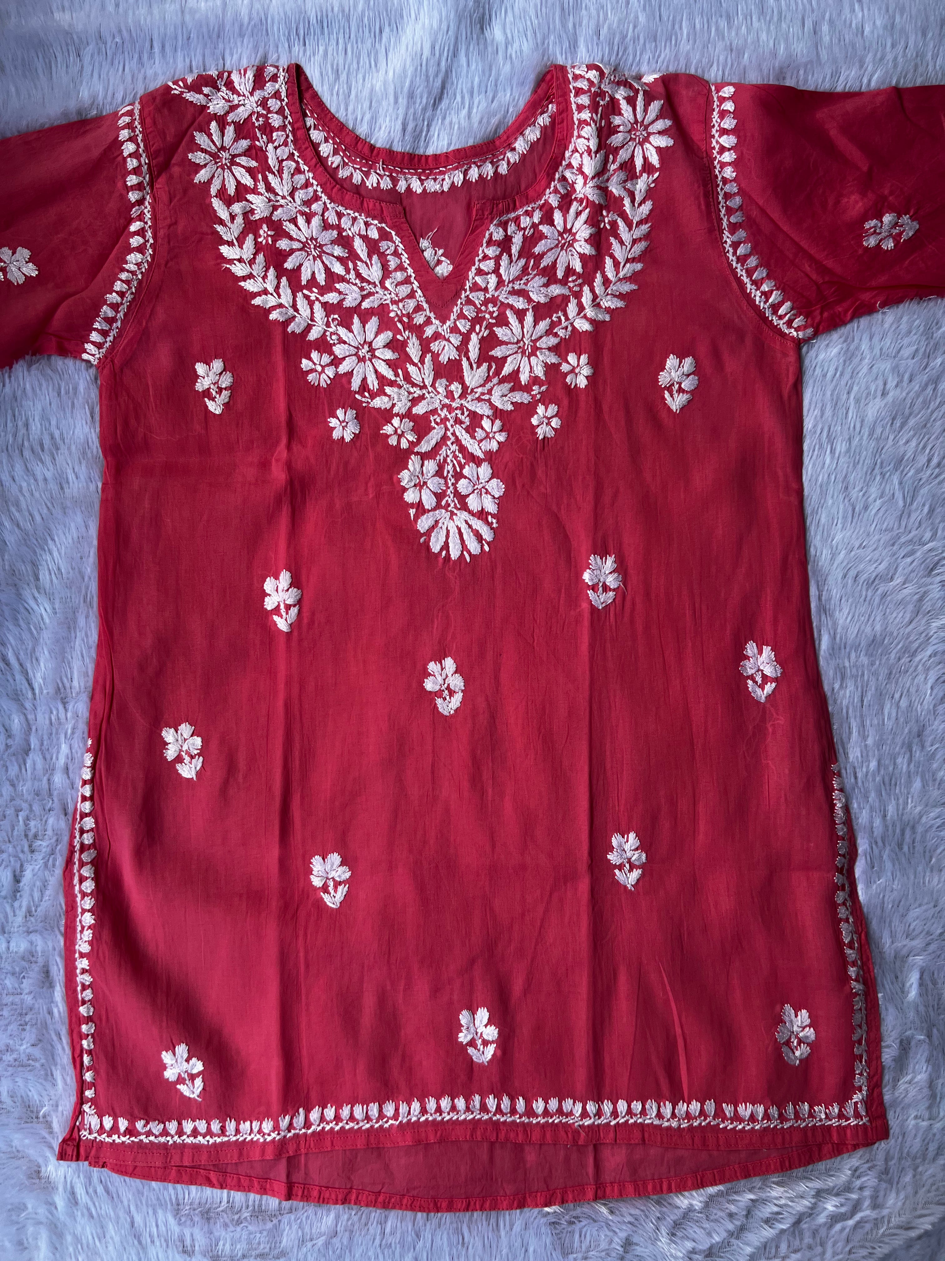 Sarah Red Cotton Short Kurti