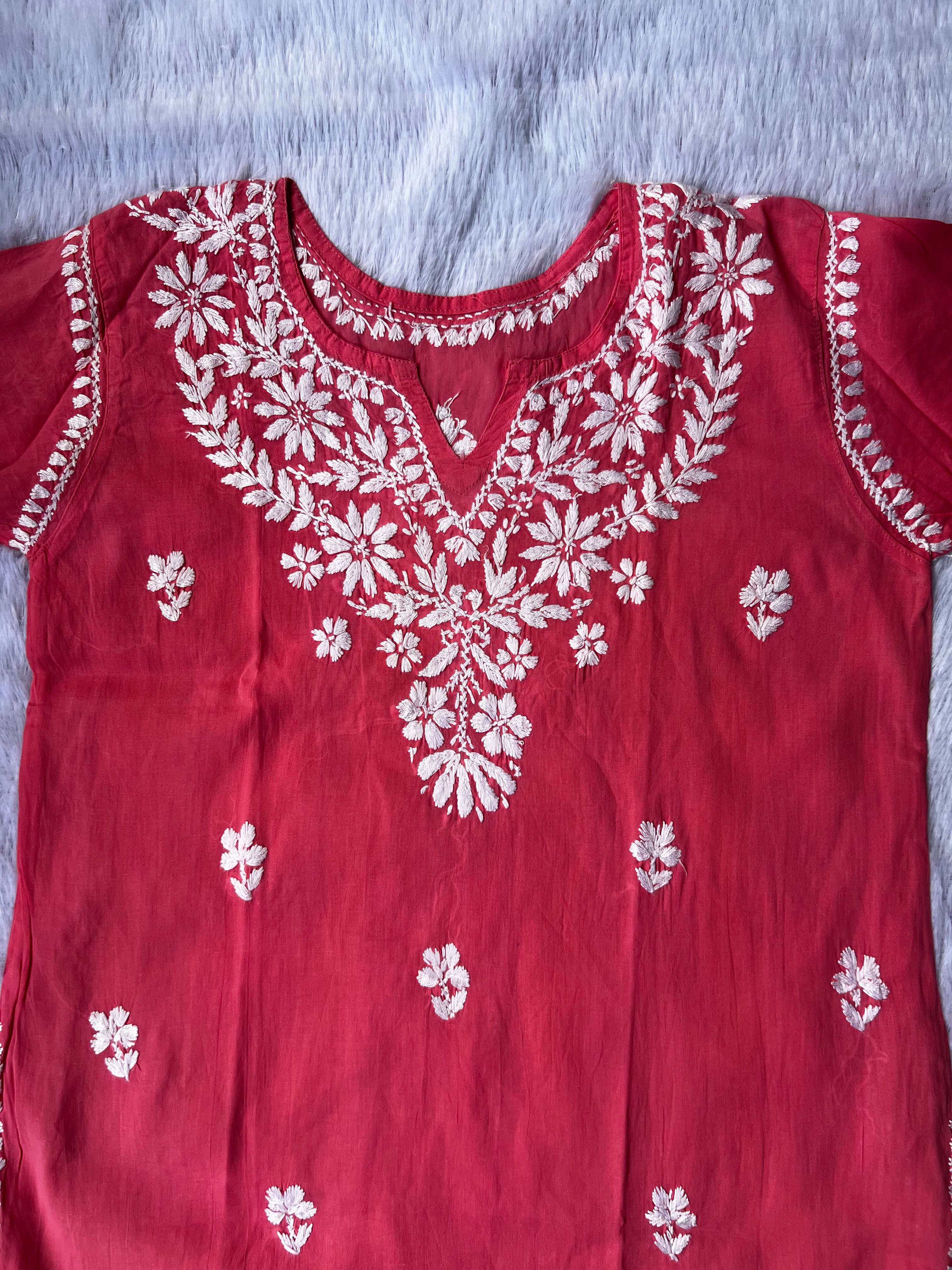 Sarah Red Cotton Short Kurti