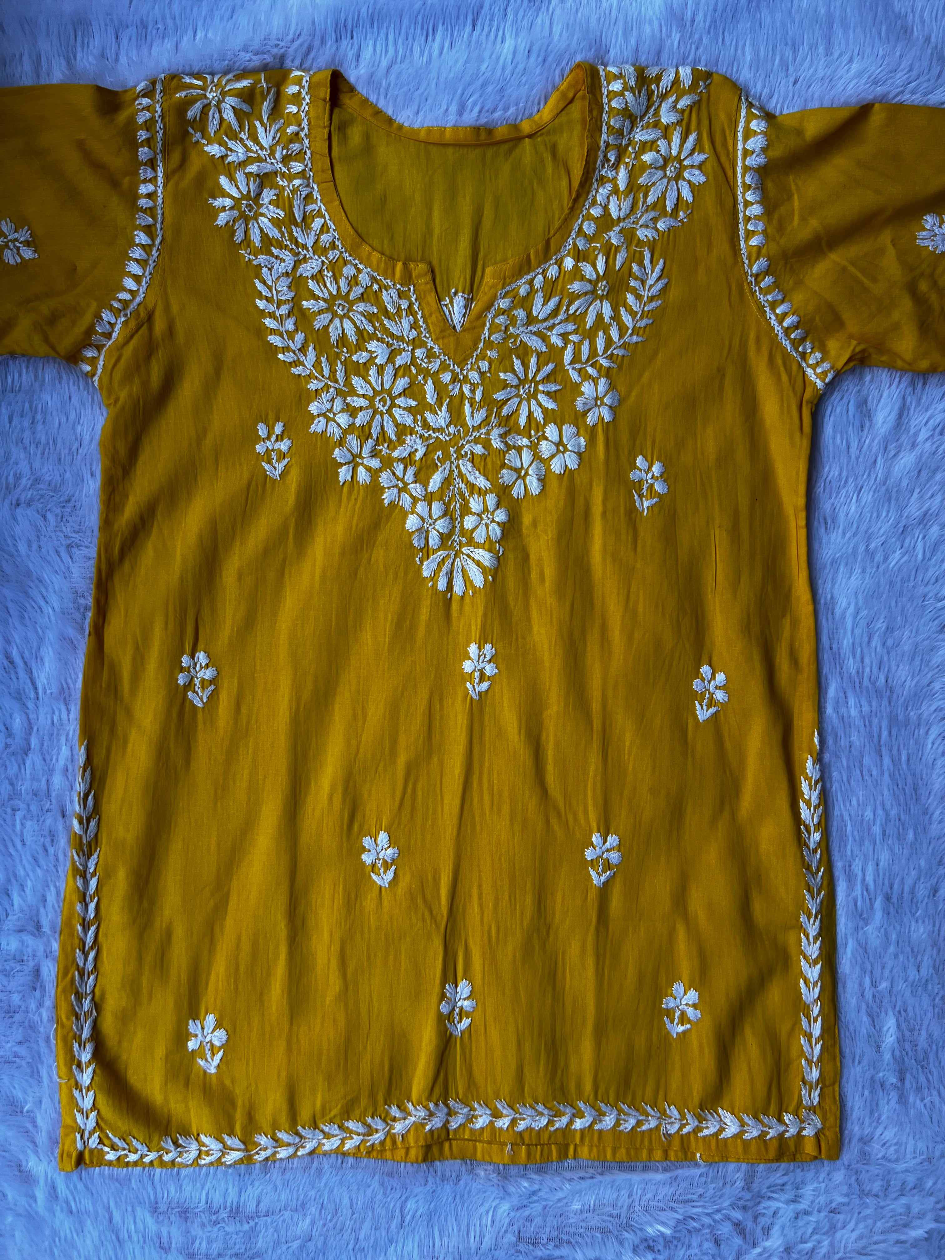 Sarah Mustard Cotton Short Kurti