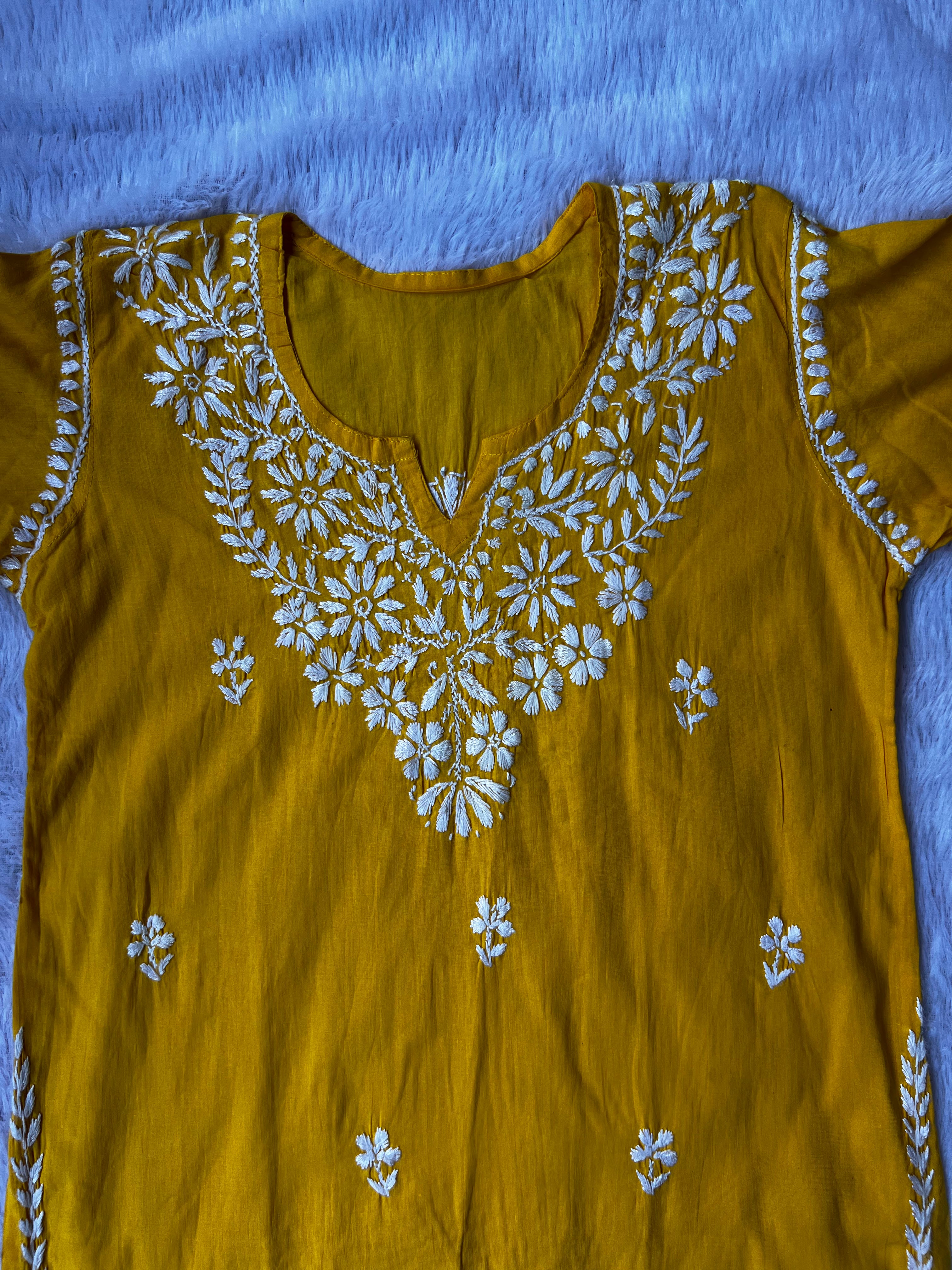 Sarah Mustard Cotton Short Kurti