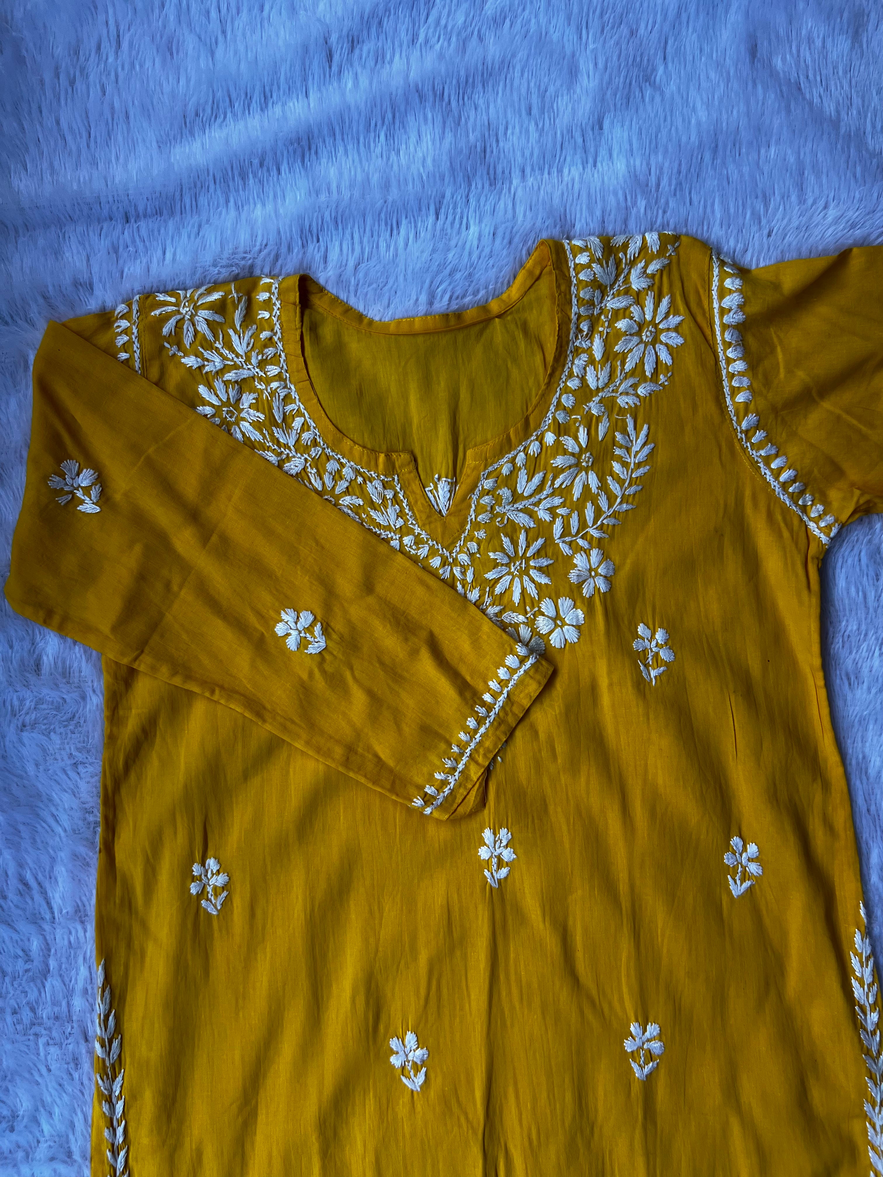 Sarah Mustard Cotton Short Kurti