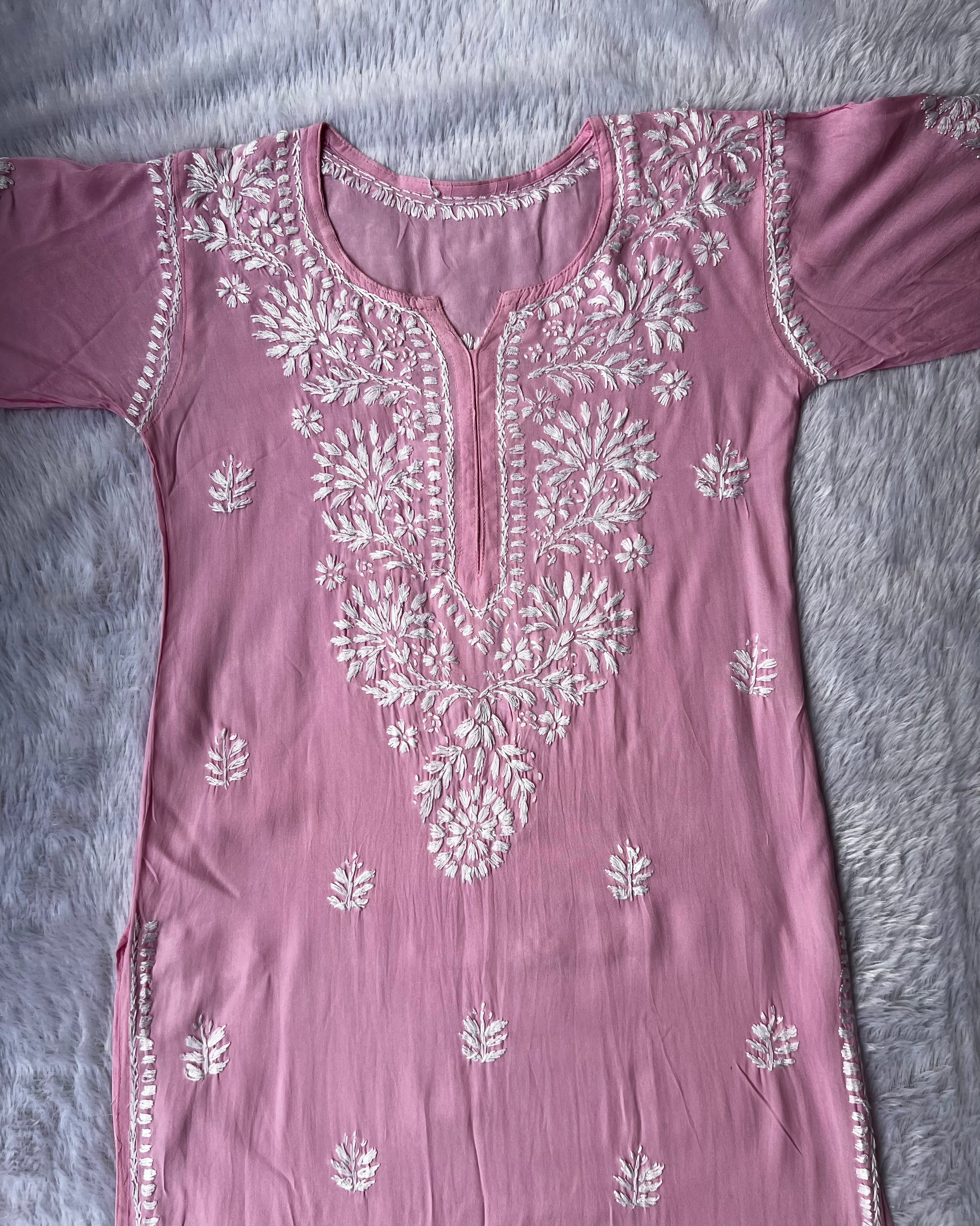 Sarah Baby Pink Rayon Long Kurti