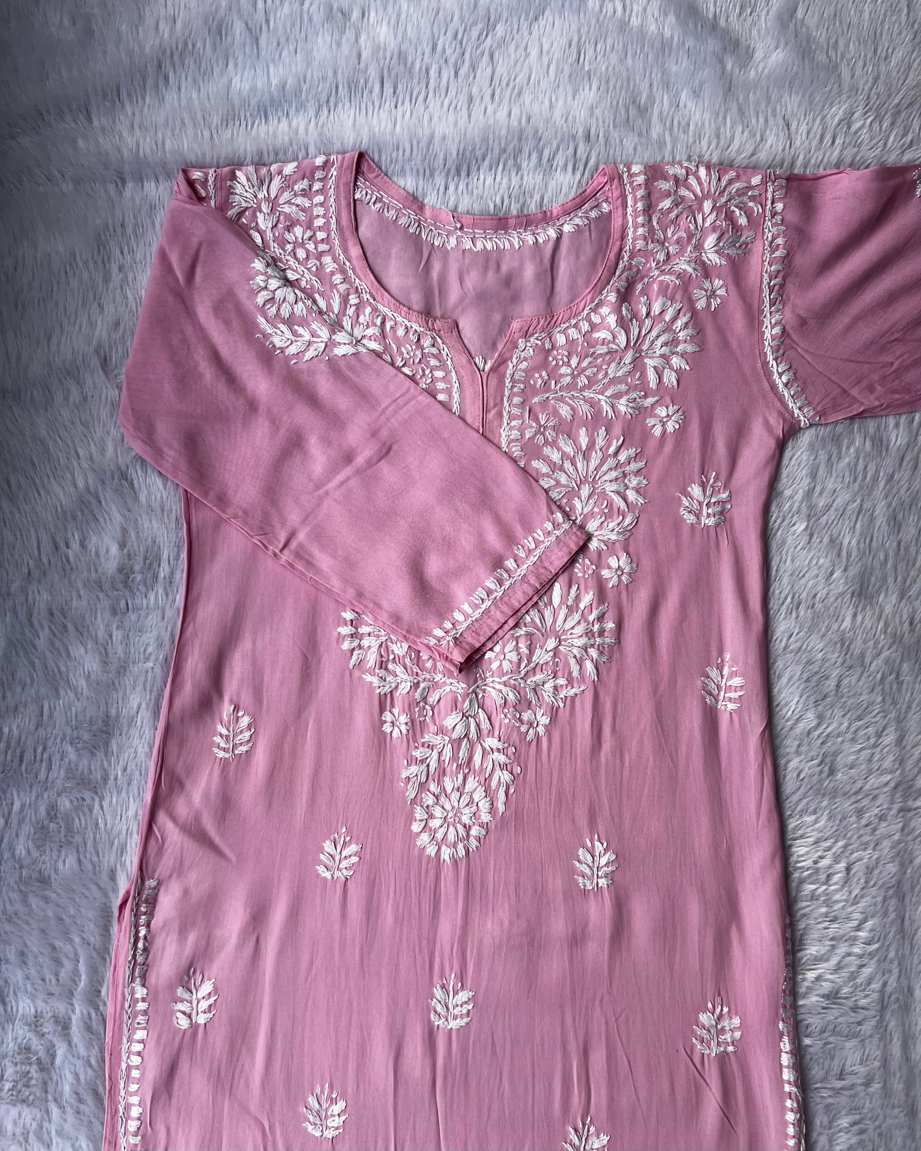 Sarah Baby Pink Rayon Long Kurti