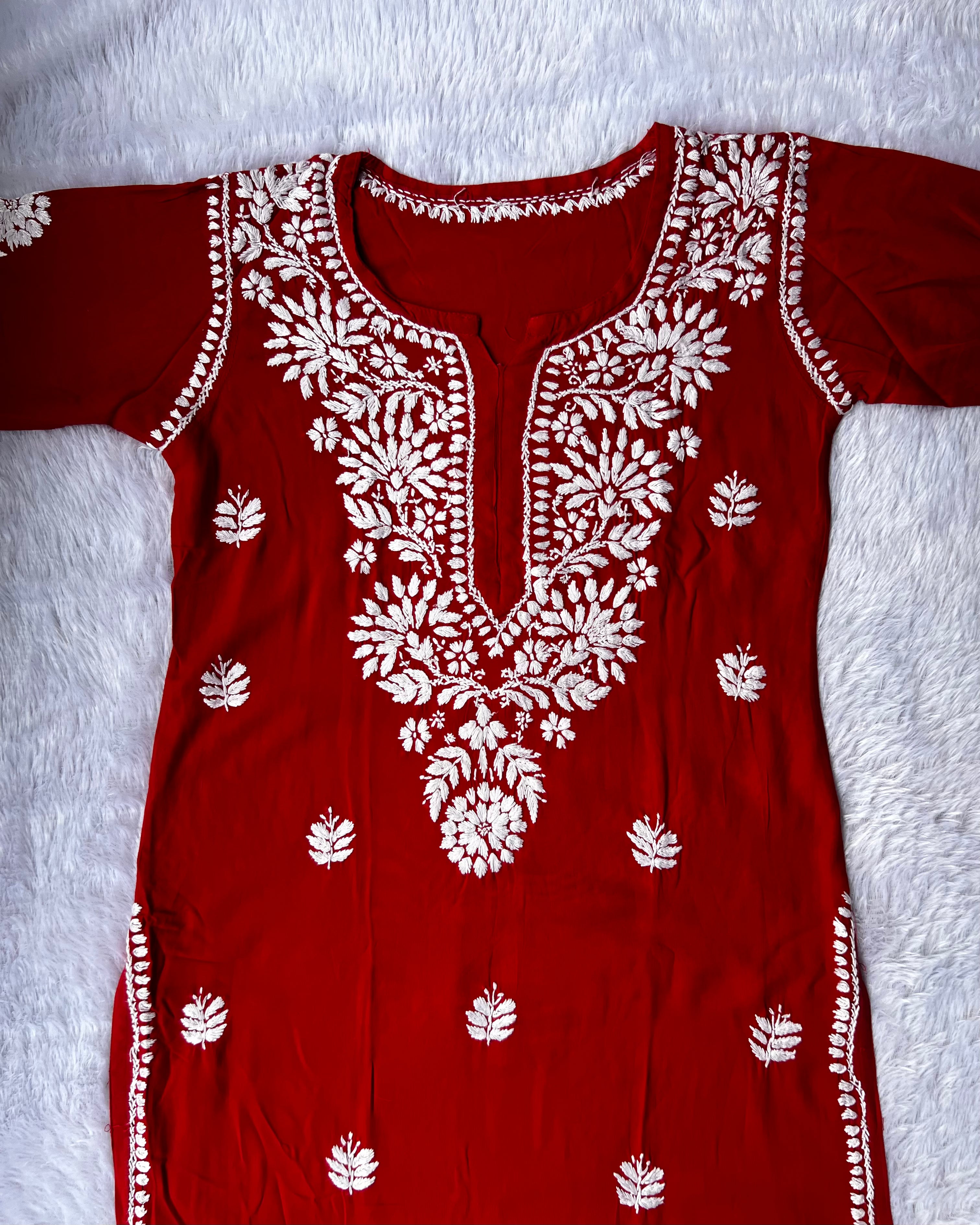 Sarah Hot Red Rayon Long Kurti