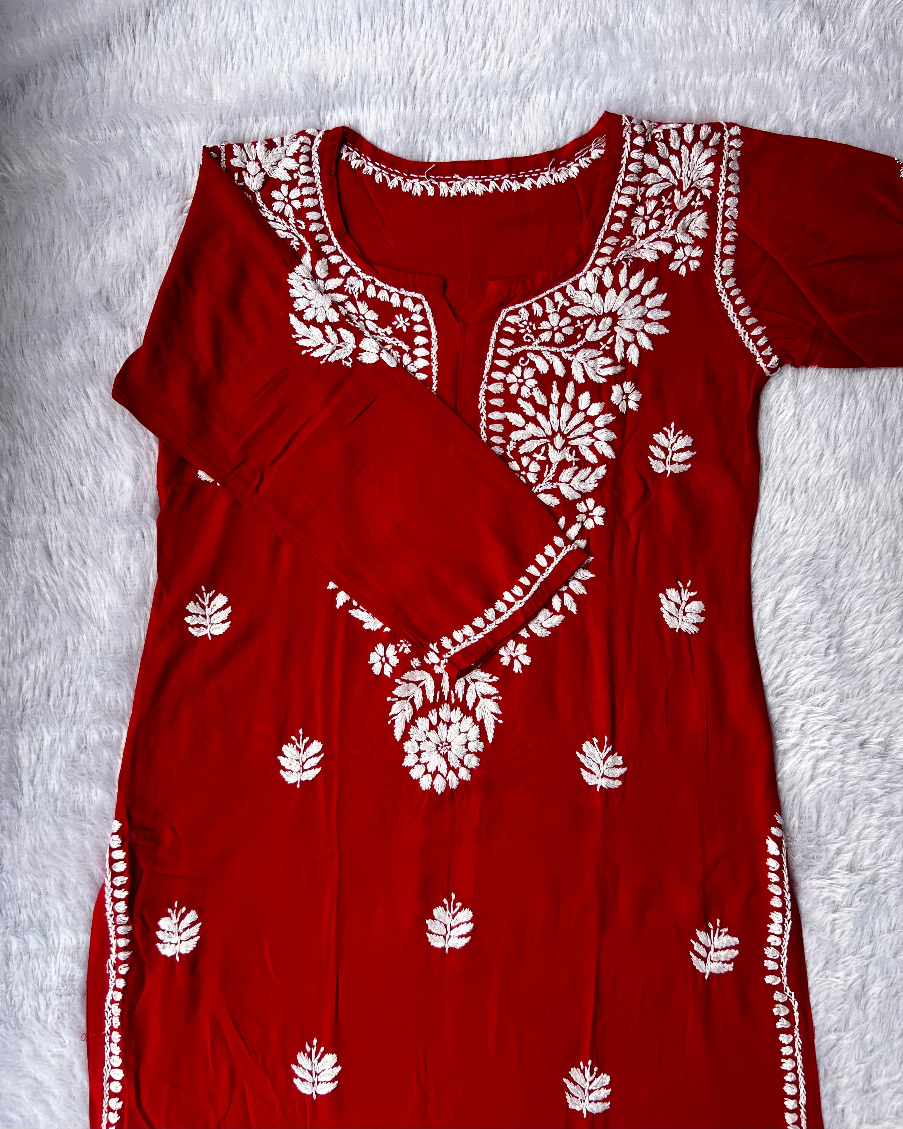 Sarah Hot Red Rayon Long Kurti